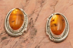 Artie Yellowhorse Genuine Amber Sterling Silver Post  Earrings